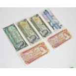 Mid to late 20thC Canadian dollar bank notes, including 5, 2 and 1 dollars. (6) Please Note - we