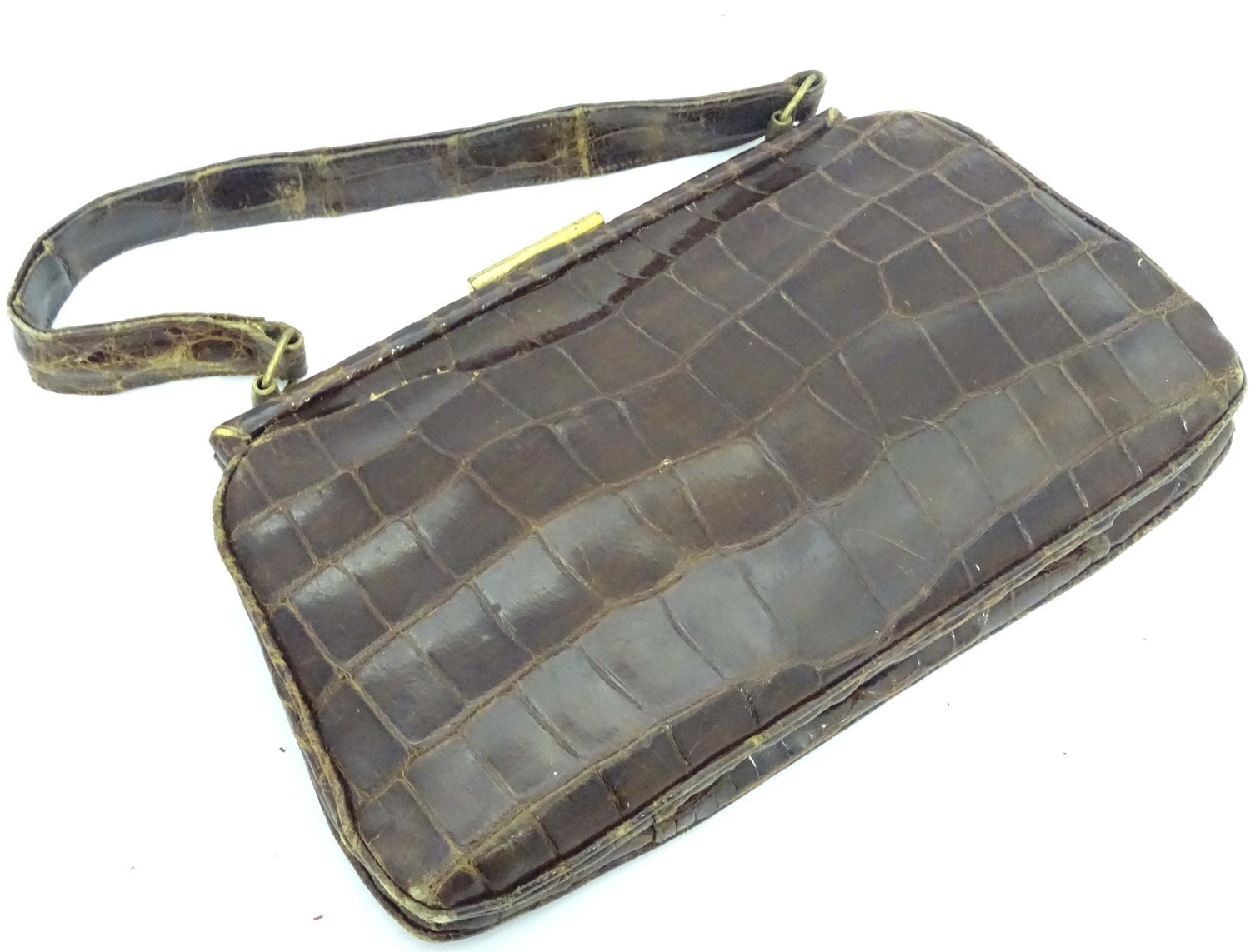 A vintage crocodile handbag with purse and mirror Please Note - we do not make reference to the - Image 3 of 5