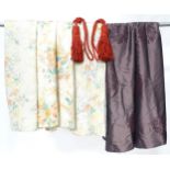 Three pairs of curtains (2 +2+2), variously decorated with floral patterns, the largest