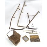 Assorted old tools to include sprayers, scythes, taps and dies etc Please Note - we do not make