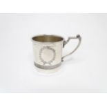 A silver plate christening mug by James Dixon & Sons, Sheffield. Approx. 2 1/2" high Please Note -