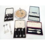 A quantity of assorted silver plated wares to include cased set of six coffee bean spoons, cake