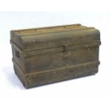 An old metal trunk / chest with twin handles. Approx. 18 1/4" high x 29 3/4" wide x 20" deep