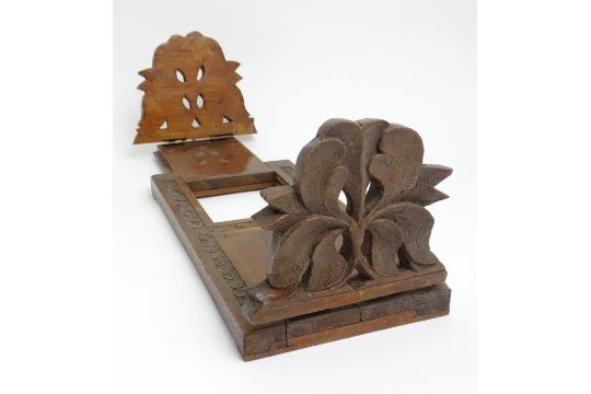 A carved book slide with floral and foliate detail. 12" approx. unextended. Please Note - we do - Image 3 of 5