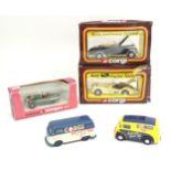 Toys: Four die cast scale model cars to include two Corgi Toys from the 50's Classics series