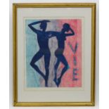 R. Cross, 20th century, Colour print, Vie - Life, Two figures in silhouette. Signed in pencil under.