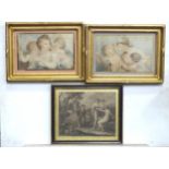 Two Classical colour engravings depicting Cupid / putti and a Classical maiden. Together with an