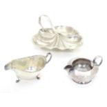 Three silver plated wares to include cream jug, sauce boat etc. Please Note - we do not make