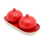 A Carlton Ware cruet set on stand with a red glaze. Marked and impressed under 2955 Please Note - we