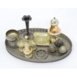 A quantity of assorted silver plated wares etc to include cruets, tray, bud vase, etc. Please Note -