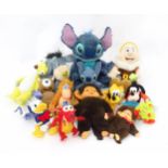 Toys: A quantity of assorted soft toys to include characters from Ice Age, Dwarves, Disney Mickey