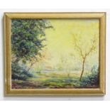 A. J. Poyntin, 20th century, Oil on board, A landscape scene with a house at sunset. Signed lower