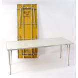 Two rectangular tables with folding tubular legs. 72" wide x 27" deep x 28" high (2) Please Note -