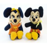 Toys: 20thC Walt Disney Characters plush toys Mickey Mouse and Minnie Mouse. Manufactured by