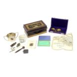 A quantity of miscellaneous items to include vintage whistles, vesta case, silver plate sugar