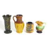 Four items of German pottery to include jugs, vase, etc. Marked under. (4) Please Note - we do not