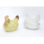 A Portmeirion hen on nest. Together with another. Portmeirion example approx. 8" high (2) Please