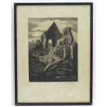 C. Fereday, 20th century, Engraving, A church ruin. Signed in pencil under. Approx. 9 1/2" x 6 3/