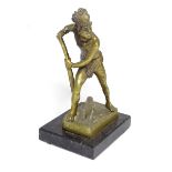 A cast brass tribal figure with a feather headdress, approx 8" tall Please Note - we do not make