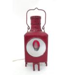 A vintage train lamp / lantern, converted for electricity. Approx. 19" high overall Please Note - we