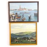 G. Druce, 20th century, Oil on board, A view of boats in a harbour and San Giorgio Maggiore, Venice.