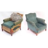 Two armchairs for re-upholstery. Each approx 33 1/2" high x 34" wide (2) Please Note - we do not