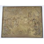 Garden and Architectural Salvage: a large embossed brass plaque of a country scene depicting figures
