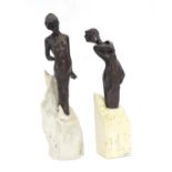 Two cast sculptures depicting nude women. One with a label for A. Pars. Largest approx. 19 1/2" high