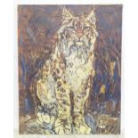 A late 20thC print on canvas depicting a lynx / big cat. Facsimile signature lower right. Approx.