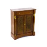 A 19thC mahogany side cabinet in the continental style, with a brass inlaid structure, Egyptian