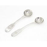 A pair of Geo IV silver Fiddle pattern salt spoons, hallmarked London 1821, maker Richard Poulden.