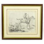 W. Crowley, 19th century, Pencil on paper, The Hunt, A man on horseback with running hounds.