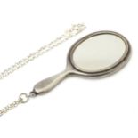 A silver necklace with pendant formed as silver miniature / dolls hand mirror. hallmarked Birmingham