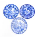 Three 19thC blue and white plates to include a Rogers plate in the Zebra pattern, a Stevenson