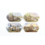 Four shaped pot lids, one depicting Crystal Palace, three after Philips Wouwerman to include a