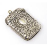 A silver plate vesta case with embossed decoration. Approx. 2" high Please Note - we do not make