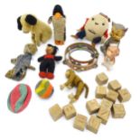 Toys: A quantity of assorted vintage toys, to include a Semco Mickey Mouse, an early 20thC straw