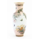A Japanese vase in the Kyoto pattern decorated with chrysanthemum flowers, butterflies, etc.