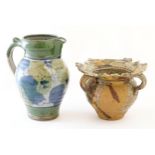 Two items of studio pottery by Vicky Buxton of Porth Llwyd Pottery comprising a jug with brushwork