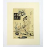 After Keisai Eisen (1790-1848), Japanese School, Woodblock print, Flower arrangement by the