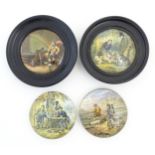 Four Prattware / Staffordshire pot lids comprising The Enthusiast, The Game Bag, The Sportsman and