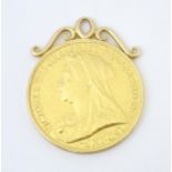 A pendant formed as a Victorian 2 pound / double sovereign with hanging mount to top. Approx 1 1/