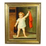 After John George Brown (1831-1913), 20th century, Oil on canvas, A portrait of an infant on a front