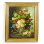 Manner of Emilio Greco, 20th century, Oil on board, A still life study of summer blooms in a vase on