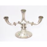 A German .835 silver three branch candelabra. Maker Lutz Weiss of Pforzheim 8 1/2" high Please