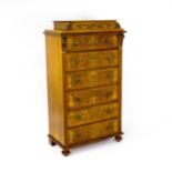 A late 19thC / early 20thC burr walnut tall boy / chest of drawers, the chest having an upper tier