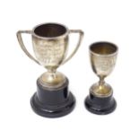Two silver miniature trophy cups, one hallmarked Birmingham 1930 maker William Aitken the other