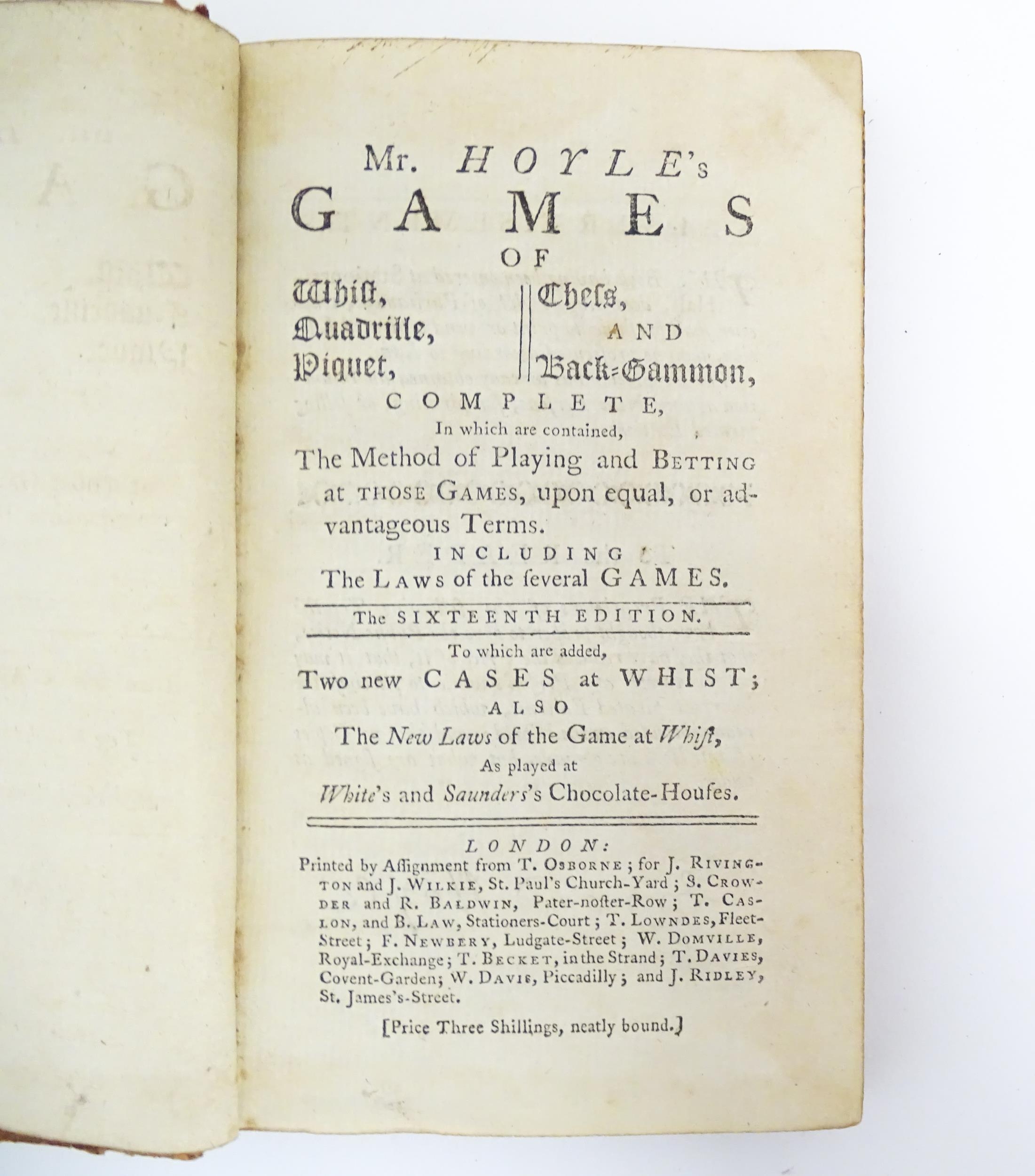 Book: Mr Hoyle's Games of Whist, Quadrille, Piquet, Chess and Back-Gammon, by Edmond Hoyle. - Bild 2 aus 6