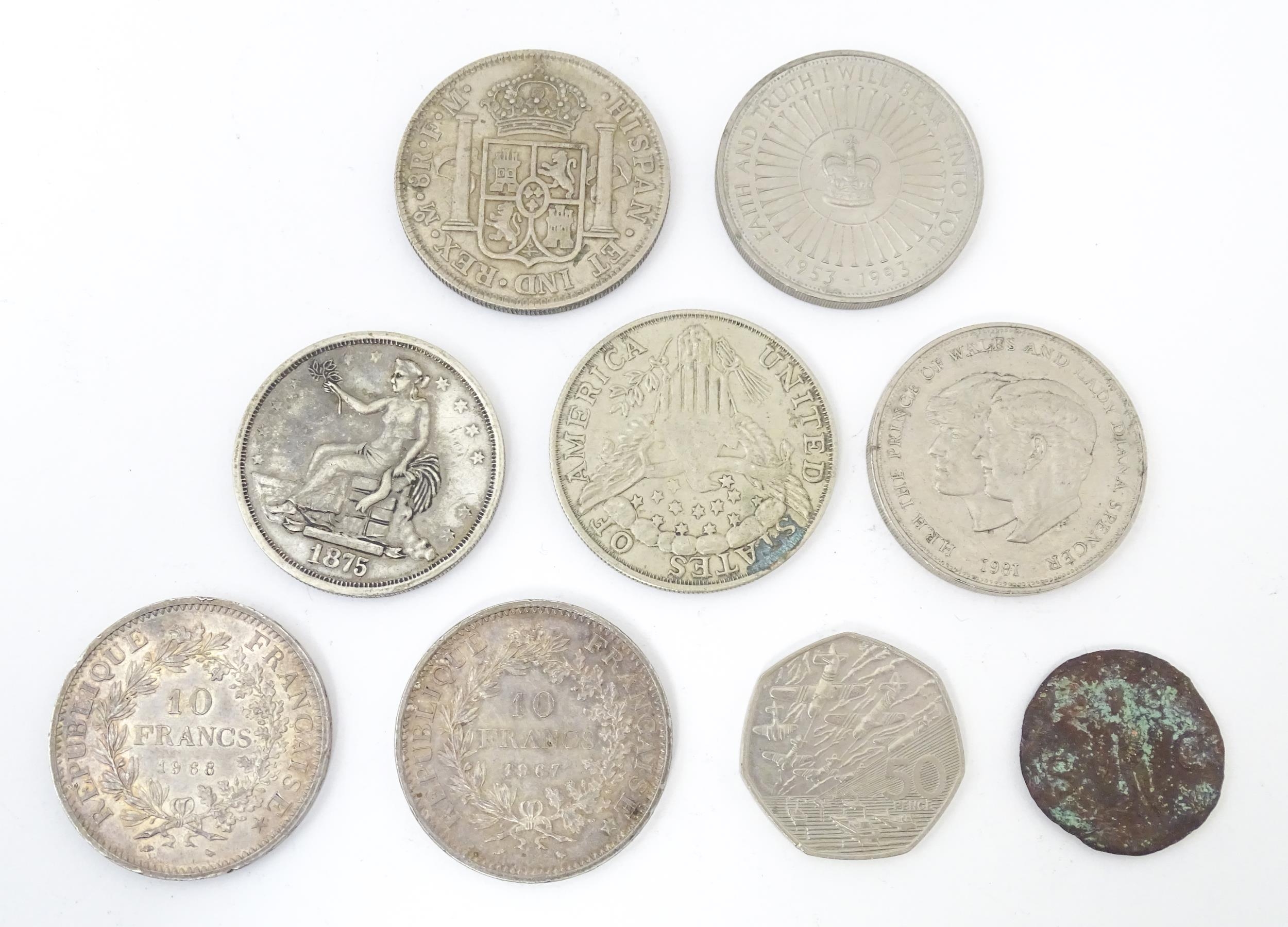 Nine assorted coins / commemorative coins to include an old bronze coin the reverse with a figure - Image 3 of 13