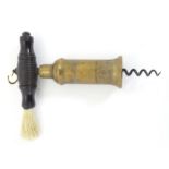 Kitchenalia: a 19thC Patent King's Pattern corkscrew, the turned lignum vitae handle with brush